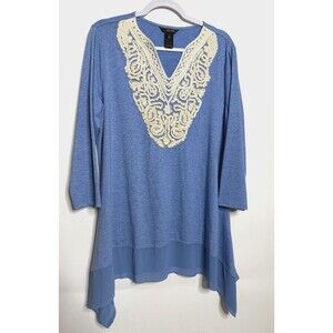 Ali Miles Tunic Top Womens XL Blue Asymmetrical Lagenlook Blouse